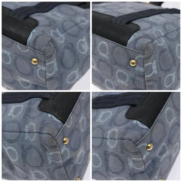 Salvatore Ferragamo Gancini Tote Bag Canvas Blue Gold Auth 139532 - Picture 14 of 16